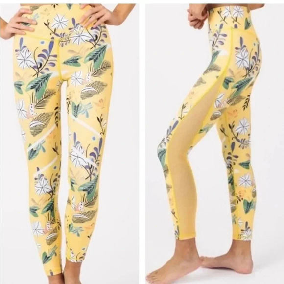 Zyia Active Yellow Floral Reflective Light Tight Hi-Rise Leggings Size 6-8 - Picture 1 of 5